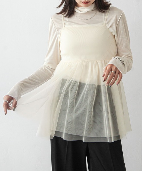 Chillfar（チルファー）の「チュールバックリボンオープンキャミ（キャミソール・レディース・ブラック/グレー/アイボリー・FREE）」の2枚目の写真