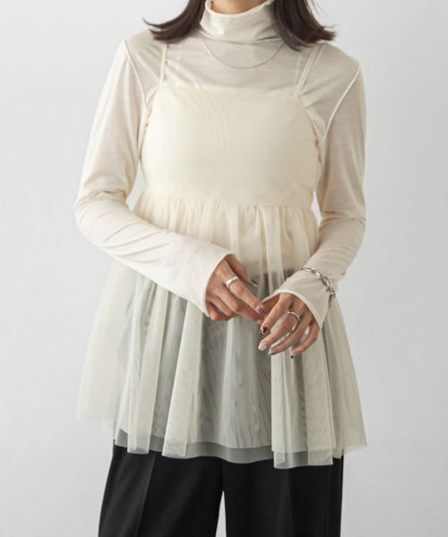 Chillfar（チルファー）の「チュールバックリボンオープンキャミ（キャミソール・レディース・ブラック/グレー/アイボリー・FREE）」の4枚目の写真