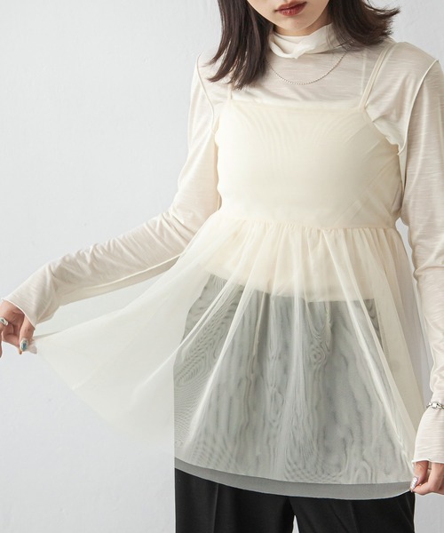 Chillfar（チルファー）の「チュールバックリボンオープンキャミ（キャミソール・レディース・ブラック/グレー/アイボリー・FREE）」の6枚目の写真