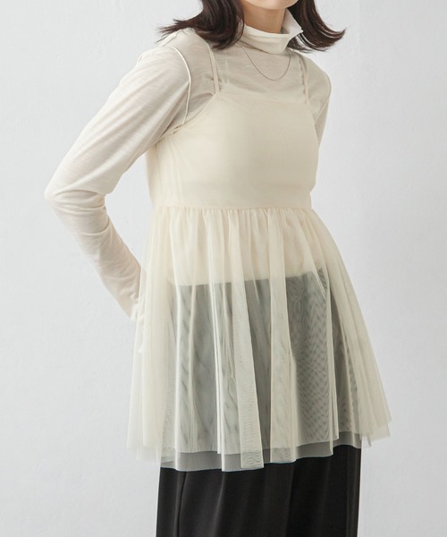 Chillfar（チルファー）の「チュールバックリボンオープンキャミ（キャミソール・レディース・ブラック/グレー/アイボリー・FREE）」の7枚目の写真