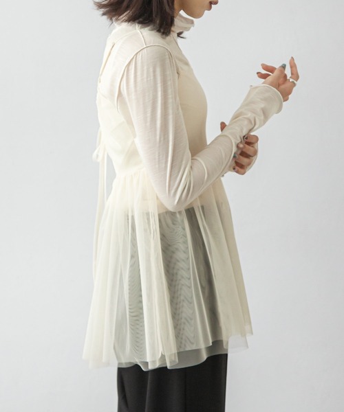 Chillfar（チルファー）の「チュールバックリボンオープンキャミ（キャミソール・レディース・ブラック/グレー/アイボリー・FREE）」の8枚目の写真