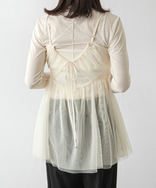 Chillfar（チルファー）の「チュールバックリボンオープンキャミ（キャミソール・レディース・ブラック/グレー/アイボリー・FREE）」の9枚目の写真