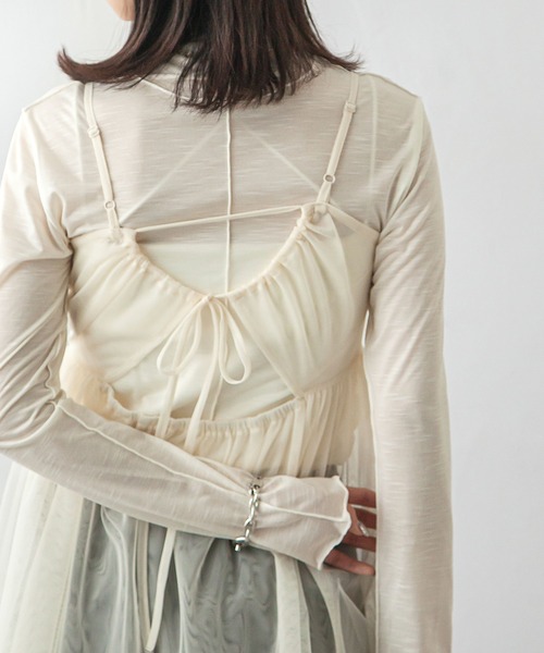 Chillfar（チルファー）の「チュールバックリボンオープンキャミ（キャミソール・レディース・ブラック/グレー/アイボリー・FREE）」の10枚目の写真