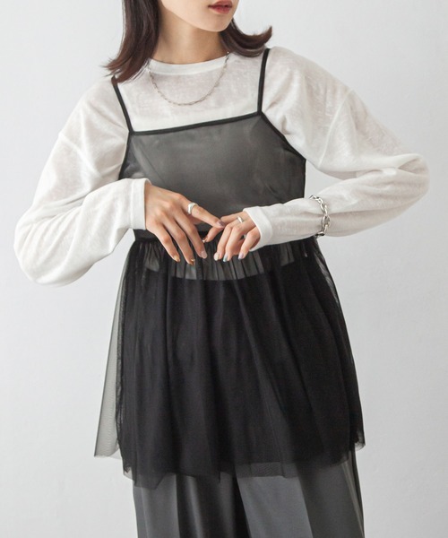 Chillfar（チルファー）の「チュールバックリボンオープンキャミ（キャミソール・レディース・ブラック/グレー/アイボリー・FREE）」の15枚目の写真