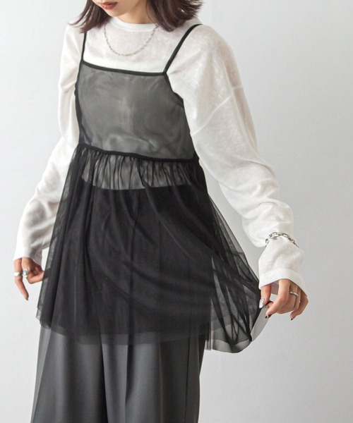 Chillfar（チルファー）の「チュールバックリボンオープンキャミ（キャミソール・レディース・ブラック/グレー/アイボリー・FREE）」の17枚目の写真