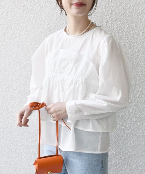 SHIPS(シップス)の「* 〈手洗い可能〉モイスト ブロード ドッキング風 ブラウス 24SS ◇(シャツ/ブラウス・レディース・ライトグリーン/ネイビー/オフホワイト・ONE SIZE)」の5枚目の写真