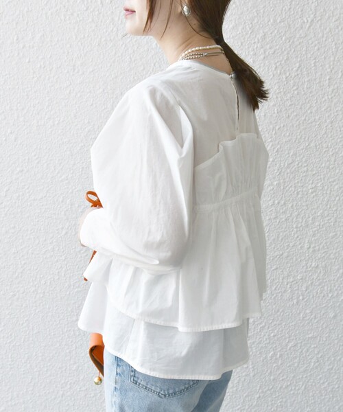 SHIPS(シップス)の「* 〈手洗い可能〉モイスト ブロード ドッキング風 ブラウス 24SS ◇(シャツ/ブラウス・レディース・ライトグリーン/ネイビー/オフホワイト・ONE SIZE)」の4枚目の写真
