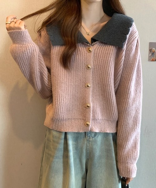 Amulet（アミュレット）の「スカラップバイカラーニット（ニット/セーター・レディース・グレー/パープル/ホワイト/ピンク・FREE）」の4枚目の写真