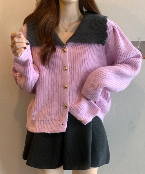 Amulet（アミュレット）の「スカラップバイカラーニット（ニット/セーター・レディース・グレー/パープル/ホワイト/ピンク・FREE）」の17枚目の写真