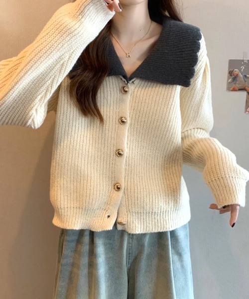 Amulet（アミュレット）の「スカラップバイカラーニット（ニット/セーター・レディース・グレー/パープル/ホワイト/ピンク・FREE）」の14枚目の写真