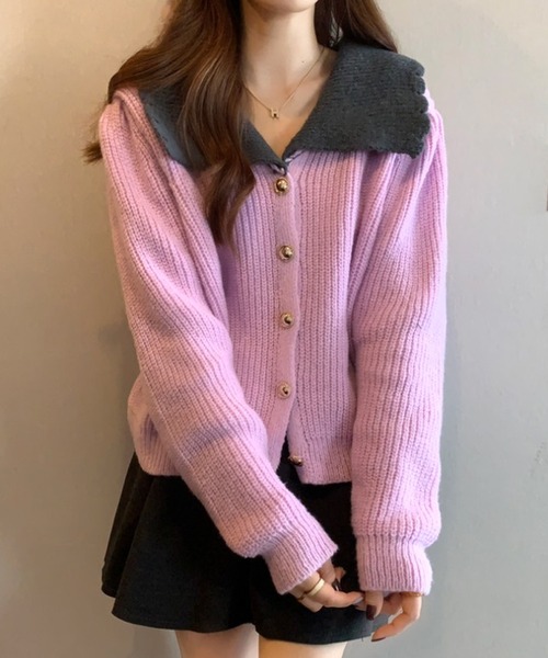 Amulet（アミュレット）の「スカラップバイカラーニット（ニット/セーター・レディース・グレー/パープル/ホワイト/ピンク・FREE）」の13枚目の写真