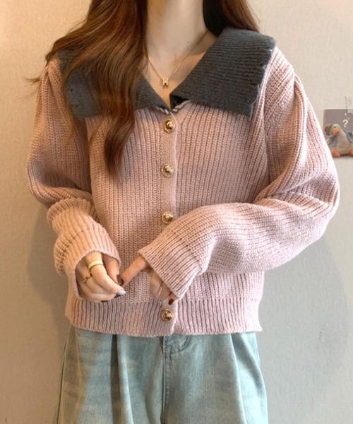 Amulet（アミュレット）の「スカラップバイカラーニット（ニット/セーター・レディース・グレー/パープル/ホワイト/ピンク・FREE）」の9枚目の写真