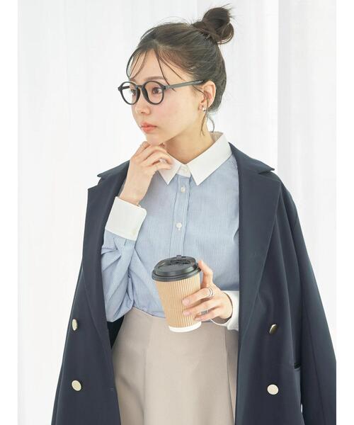 earth music&ecology（アースミュージックアンドエコロジー）の「クレリックシャツ（シャツ/ブラウス・レディース・サックスブルー/ブラック×ホワイト/ストライプ/オフホワイト・FREE）」の10枚目の写真