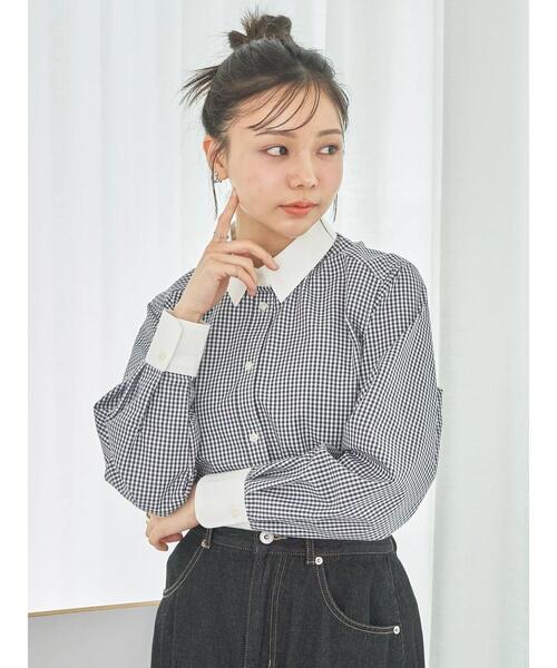 earth music&ecology（アースミュージックアンドエコロジー）の「クレリックシャツ（シャツ/ブラウス・レディース・サックスブルー/ブラック×ホワイト/ストライプ/オフホワイト・FREE）」の16枚目の写真