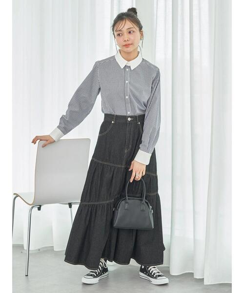 earth music&ecology（アースミュージックアンドエコロジー）の「クレリックシャツ（シャツ/ブラウス・レディース・サックスブルー/ブラック×ホワイト/ストライプ/オフホワイト・FREE）」の17枚目の写真