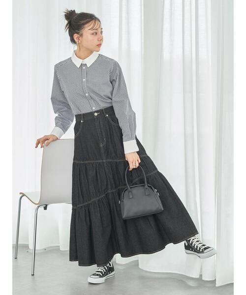 earth music&ecology（アースミュージックアンドエコロジー）の「クレリックシャツ（シャツ/ブラウス・レディース・サックスブルー/ブラック×ホワイト/ストライプ/オフホワイト・FREE）」の18枚目の写真