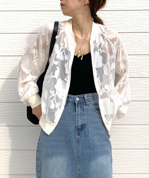 Q（キュー）の「ジャガードシアーブルゾン（ブルゾン・レディース・ブラック/アイボリー・MEDIUM）」の2枚目の写真