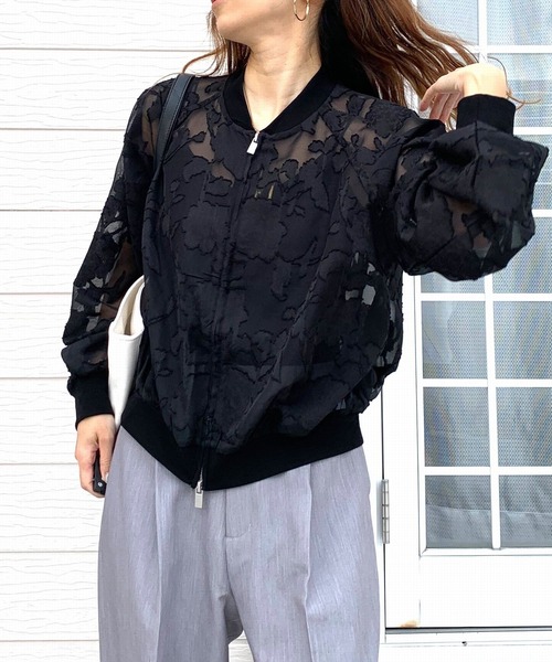 Q（キュー）の「ジャガードシアーブルゾン（ブルゾン・レディース・ブラック/アイボリー・MEDIUM）」の15枚目の写真