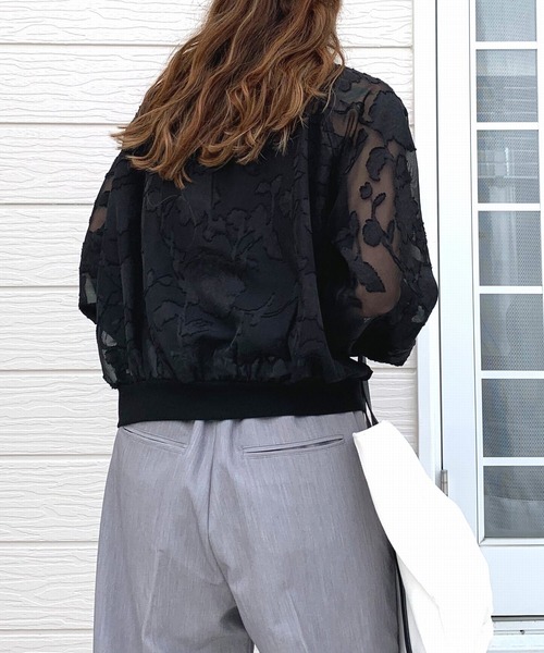 Q（キュー）の「ジャガードシアーブルゾン（ブルゾン・レディース・ブラック/アイボリー・MEDIUM）」の14枚目の写真