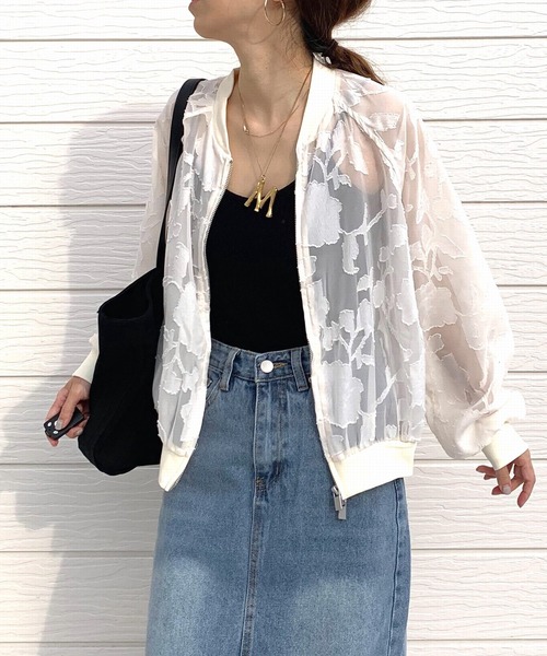 Q（キュー）の「ジャガードシアーブルゾン（ブルゾン・レディース・ブラック/アイボリー・MEDIUM）」の6枚目の写真