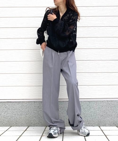 Q（キュー）の「ジャガードシアーブルゾン（ブルゾン・レディース・ブラック/アイボリー・MEDIUM）」の11枚目の写真