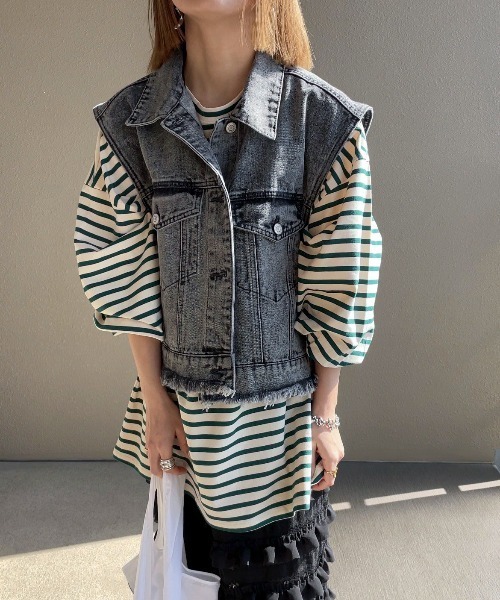 feepur by saya（フェピュールバイサヤ）の「フリンジデニムベスト（ベスト・レディース・ブラック/グレー/カーキ/ブルー/ネイビー・MEDIUM）」の20枚目の写真