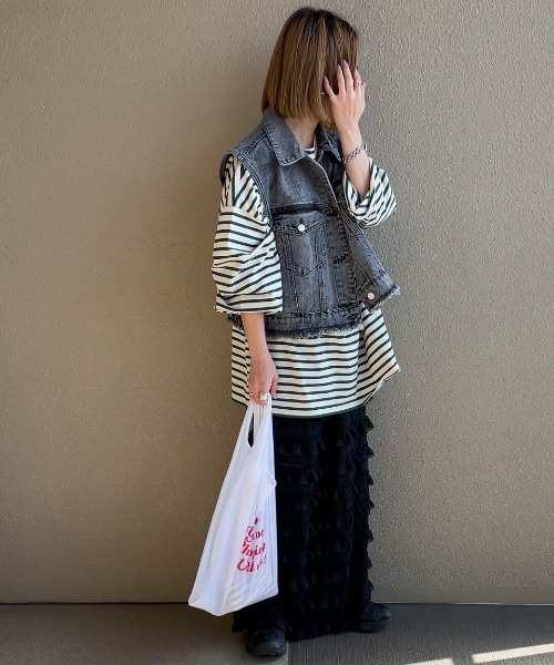 feepur by saya（フェピュールバイサヤ）の「フリンジデニムベスト（ベスト・レディース・ブラック/グレー/カーキ/ブルー/ネイビー・MEDIUM）」の19枚目の写真