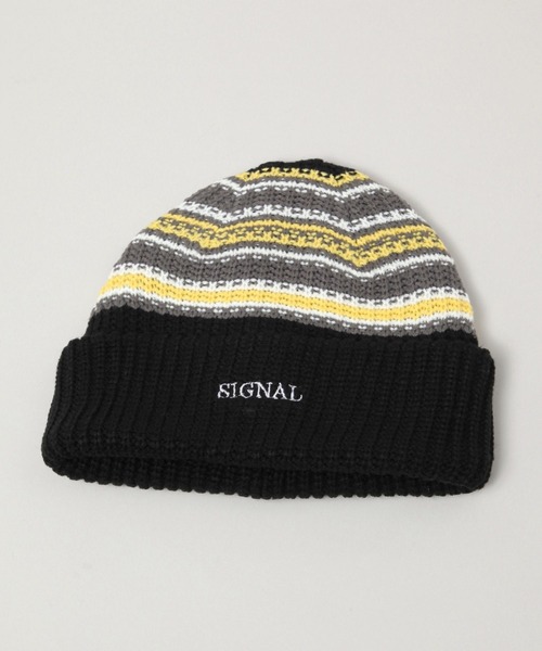 Hiking patrol 黒のニットビーニー 白い線画デザイン カナダ製 ノースフェイス アクリル ニット キャップ