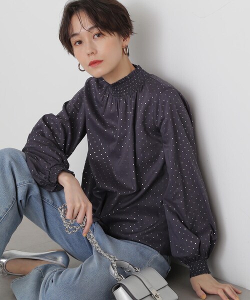 N.（N. Natural Beauty Basic）（エヌエヌナチュラルビューティーベーシック）の「◆箔ドットシャーリングブラウス（シャツ/ブラウス・レディース・ブラック系その他/ホワイト系その他・MEDIUM）」の9枚目の写真