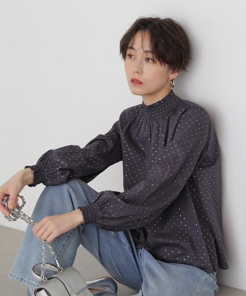 N.（N. Natural Beauty Basic）（エヌエヌナチュラルビューティーベーシック）の「◆箔ドットシャーリングブラウス（シャツ/ブラウス・レディース・ブラック系その他/ホワイト系その他・MEDIUM）」の10枚目の写真