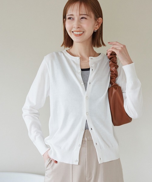 ROPE' PICNIC（ロペピクニック）の「クルーネックニットカーディガン/UVカット・吸水速乾・マシンウォッシャブル（カーディガン/ボレロ・レディース・ベージュ/オフホワイト/レッド/ブラック/ホワイト系その他5・40/38）」の14枚目の写真