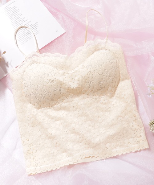 Lace Ladies(レースレディース)の「フラワー レース スカラップ カップ付き クロップド キャミソール(キャミソール・レディース・ブラック/アイボリー/ブラウン/ベージュ・FREE)」の11枚目の写真