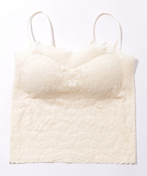 Lace Ladies(レースレディース)の「フラワー レース スカラップ カップ付き クロップド キャミソール(キャミソール・レディース・ブラック/アイボリー/ブラウン/ベージュ・FREE)」の12枚目の写真
