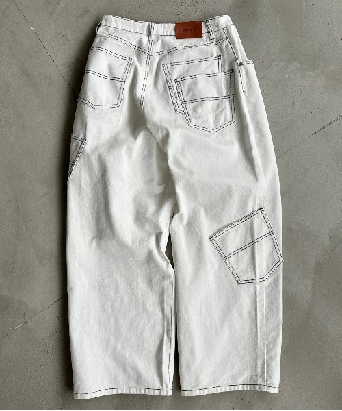 Perushu(ペルーシュ)の「7ポケットデザインワイドデニム(デニムパンツ・メンズ・ブラック/オフホワイト/ライトインディゴブルー/ブラック系・SMALL/MEDIUM/LARGE)」の2枚目の写真