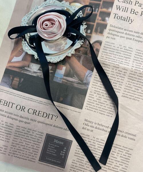 WEGO（ウィゴー）の「WEGO/ローズリボンゴム（ヘアゴム・レディース・ブラック/オフホワイト・FREE）」の3枚目の写真