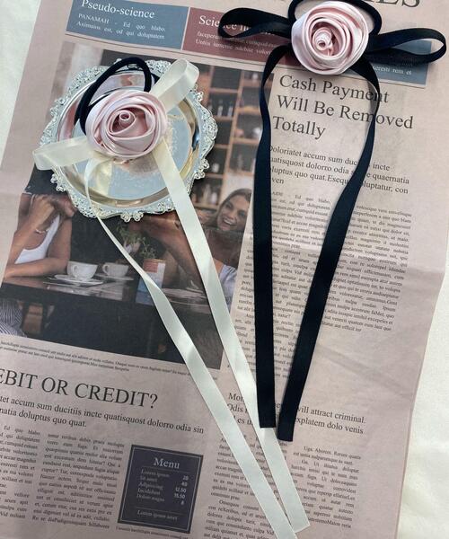 WEGO（ウィゴー）の「WEGO/ローズリボンゴム（ヘアゴム・レディース・ブラック/オフホワイト・FREE）」の4枚目の写真