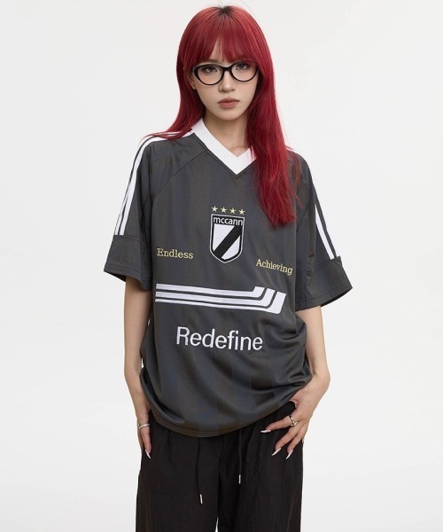 mushwear（マッシュウェア）の「Three-bar Striped Sports Style T-shirt（Tシャツ/カットソー・メンズ・ブラック/グレー・MEDIUM/X-LARGE）」の2枚目の写真