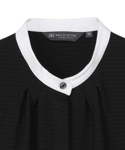 TOKYO SHIRTS（トウキョウシャツ）の「COFREX 配色衿ギャザー 五分袖レディースシャツ（シャツ/ブラウス・レディース・ブラック・L/S/LL/M）」の3枚目の写真