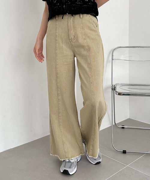 archives(アルシーヴ)の「ベルト付ワイドカラーデニム(デニムパンツ・レディース・イエロー/グリーン/グレー/オレンジ・MEDIUM)」の3枚目の写真