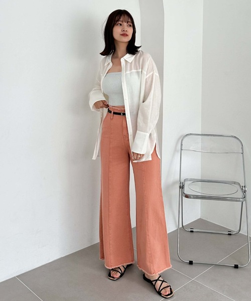 archives(アルシーヴ)の「ベルト付ワイドカラーデニム(デニムパンツ・レディース・イエロー/グリーン/グレー/オレンジ・MEDIUM)」の8枚目の写真