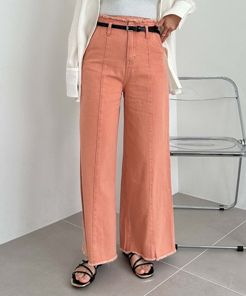 archives(アルシーヴ)の「ベルト付ワイドカラーデニム(デニムパンツ・レディース・イエロー/グリーン/グレー/オレンジ・MEDIUM)」の5枚目の写真