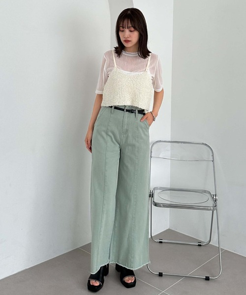 archives(アルシーヴ)の「ベルト付ワイドカラーデニム(デニムパンツ・レディース・イエロー/グリーン/グレー/オレンジ・MEDIUM)」の17枚目の写真