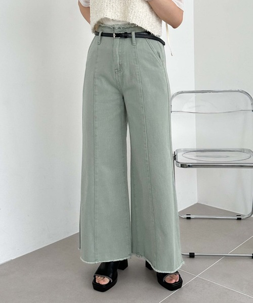 archives(アルシーヴ)の「ベルト付ワイドカラーデニム(デニムパンツ・レディース・イエロー/グリーン/グレー/オレンジ・MEDIUM)」の13枚目の写真