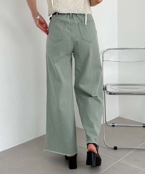 archives(アルシーヴ)の「ベルト付ワイドカラーデニム(デニムパンツ・レディース・イエロー/グリーン/グレー/オレンジ・MEDIUM)」の14枚目の写真