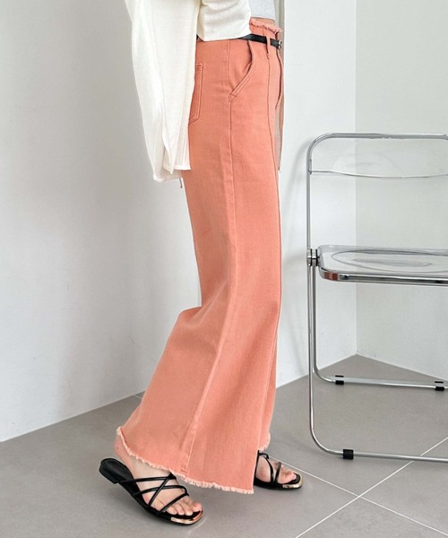 archives(アルシーヴ)の「ベルト付ワイドカラーデニム(デニムパンツ・レディース・イエロー/グリーン/グレー/オレンジ・MEDIUM)」の6枚目の写真