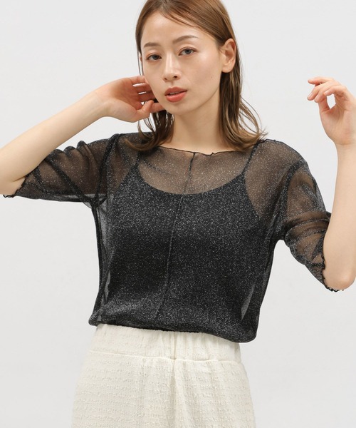 LAKOLE（ラコレ）の「ラメシアーメロー半袖 / 119363（Tシャツ/カットソー・レディース・ブラック/ブルー/グレー/アイボリー・MEDIUM/SMALL）」の2枚目の写真