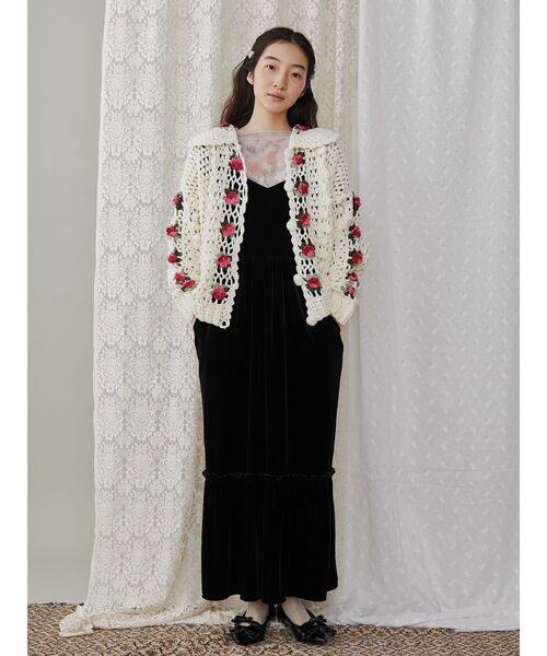 merry jenny（メリージェニー）の「クロシェカーディガン（カーディガン/ボレロ・レディース・オフホワイト/ブラック・FREE）」の6枚目の写真