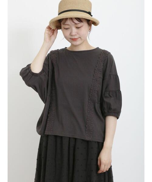 Samansa Mos2（サマンサ モスモス）の「ティアードスリーブレースカットソー（Tシャツ/カットソー・レディース・チャコールグレー/キナリ/グリーン/モカ・F）」の5枚目の写真