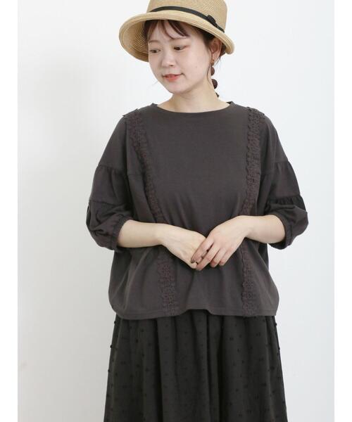 Samansa Mos2（サマンサ モスモス）の「ティアードスリーブレースカットソー（Tシャツ/カットソー・レディース・チャコールグレー/キナリ/グリーン/モカ・F）」の6枚目の写真