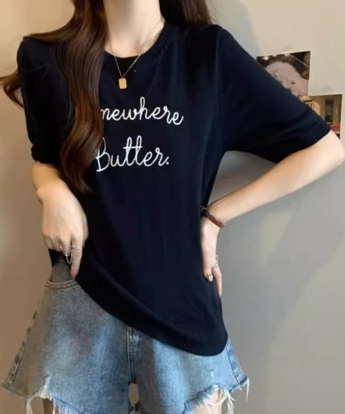Boka nii ロゴサマーニット セール】ロゴ刺繍サマーニット（Tシャツ/カットソー）｜LAC-VERT